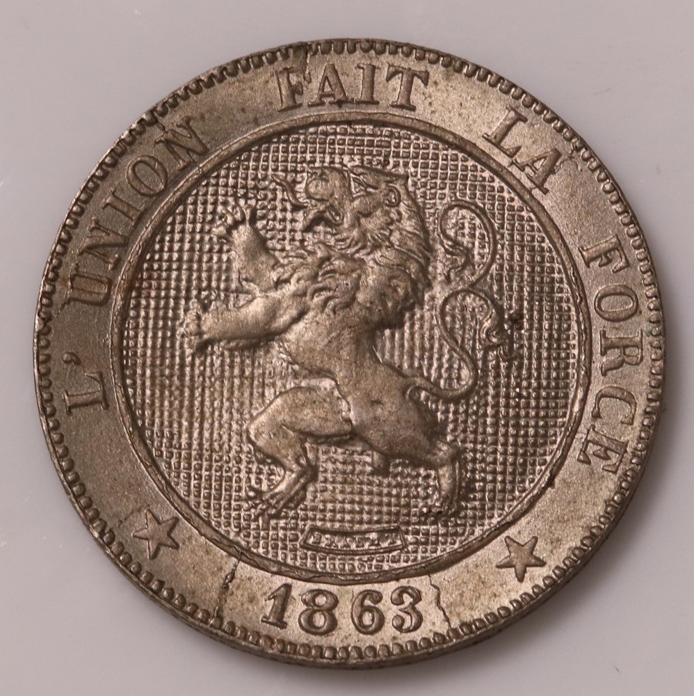 1863 Belgium 5 Centimes Coin KM#21 AU