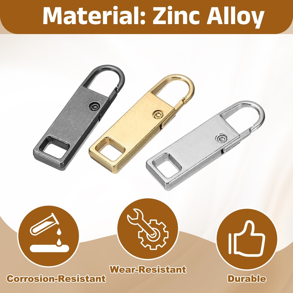 8pcs Zipper Pull, 1.42 in Zinc Alloy Zip Puller Zipper Replacement, Black/Silver