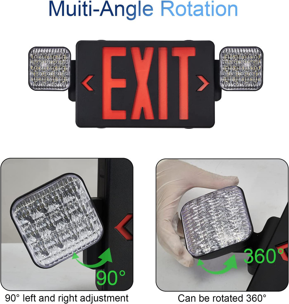 GZRUIYANG Black Housing Exit Sign with Emergency Lights Red, LED Emergency Exit