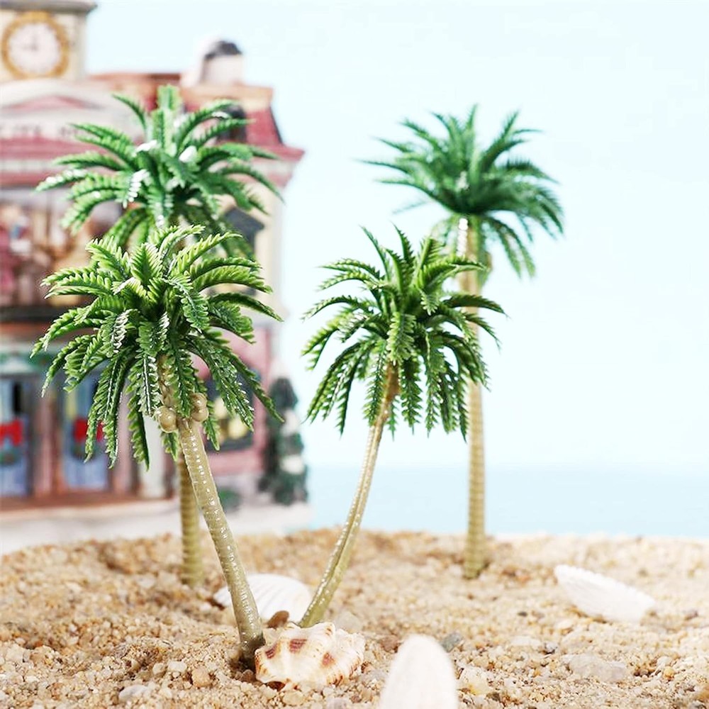 44 PCS Model Trees Coconut Palm Model Trees with 5 PCS Mini Umbrella, Mixed M...
