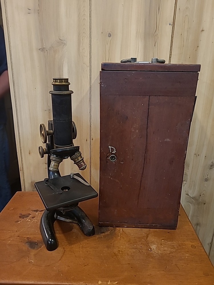 Vintage Pat 1915 Bausch & Lombe Optical Microscope Brass In Box