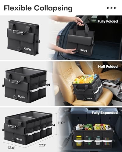 HOTOR Car Trunk Organizer - Foldable Trunk Organizer for SUV, Car Medium Black