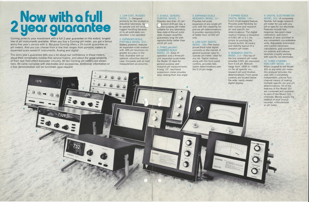 Corning PH Laboratory & Reference Electrodes 1971 Science Instrument Brochure