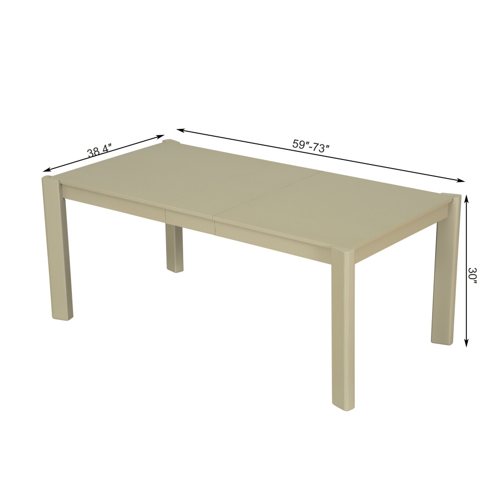 Champagne 59-73" Extendable Table Dining Set, Solid Wood Rattan Chairs
