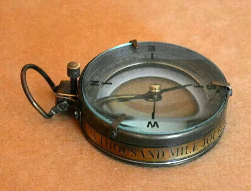 Antique brass compass 3" nautical spencer map reader magnifying compass