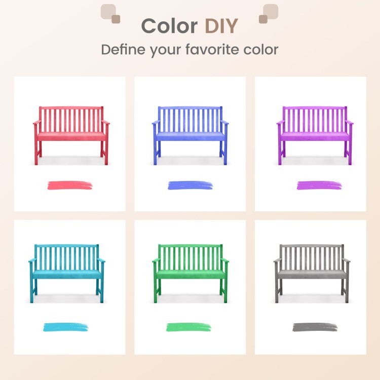 2-Seat Patio Solid Eucalyptus Wood Bench w/ Comfortable Armrest Slatted Backrest
