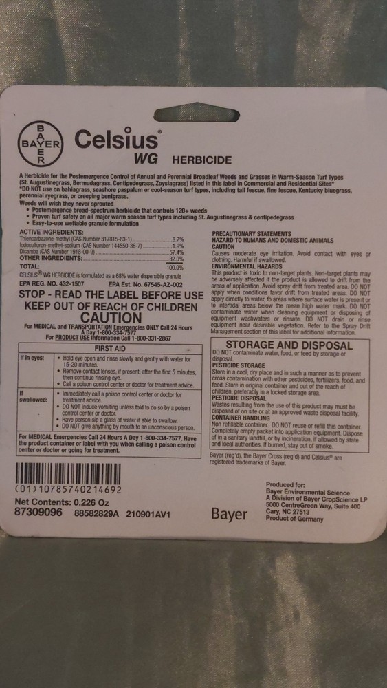Celsius Herbicide - Single dose 0.226 oz Easy Mix Packet - Post Emergent