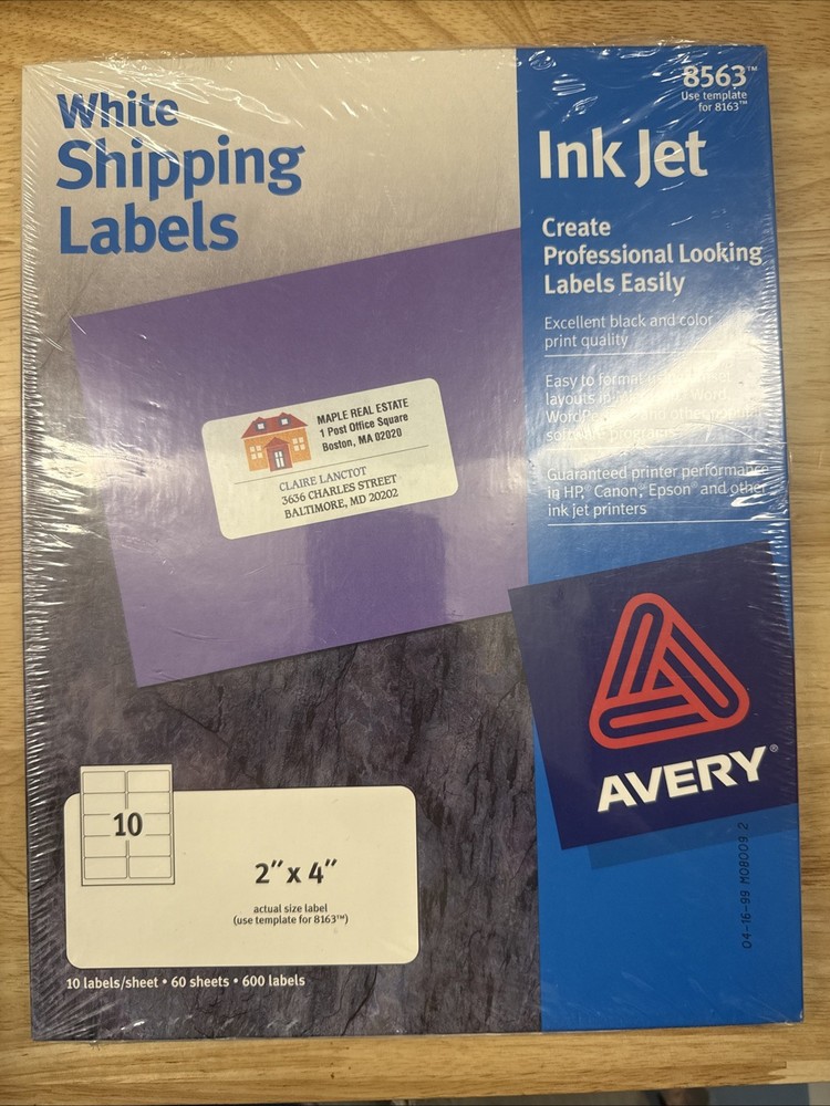 Avery 8563 template 8163 Ink Jet Shipping Labels 2"x 4" - 600 labels 60 Sheets