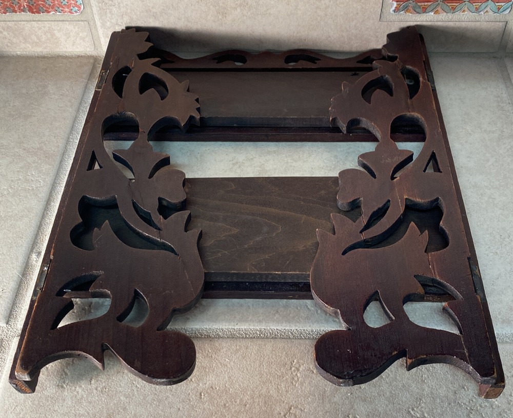Antique Victorian brown decorative Scrollwork folding small Display Rack shelf