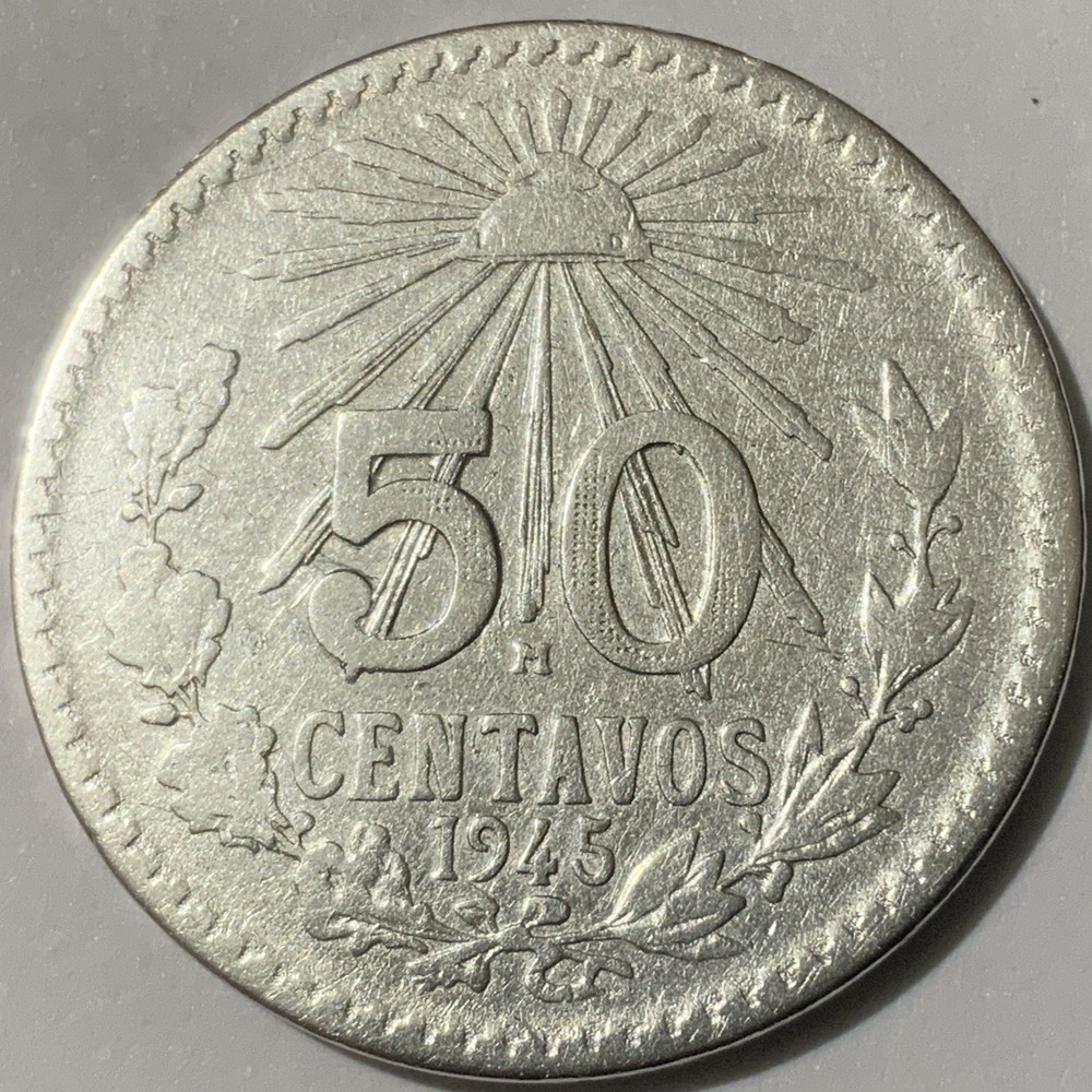 1945 Mexico 50 Centavos Silver  KM-447