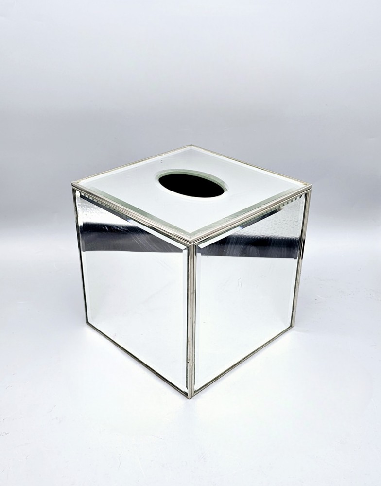 RH Restoration Hardware Beveled Mirror Tissue Box Cover 6"