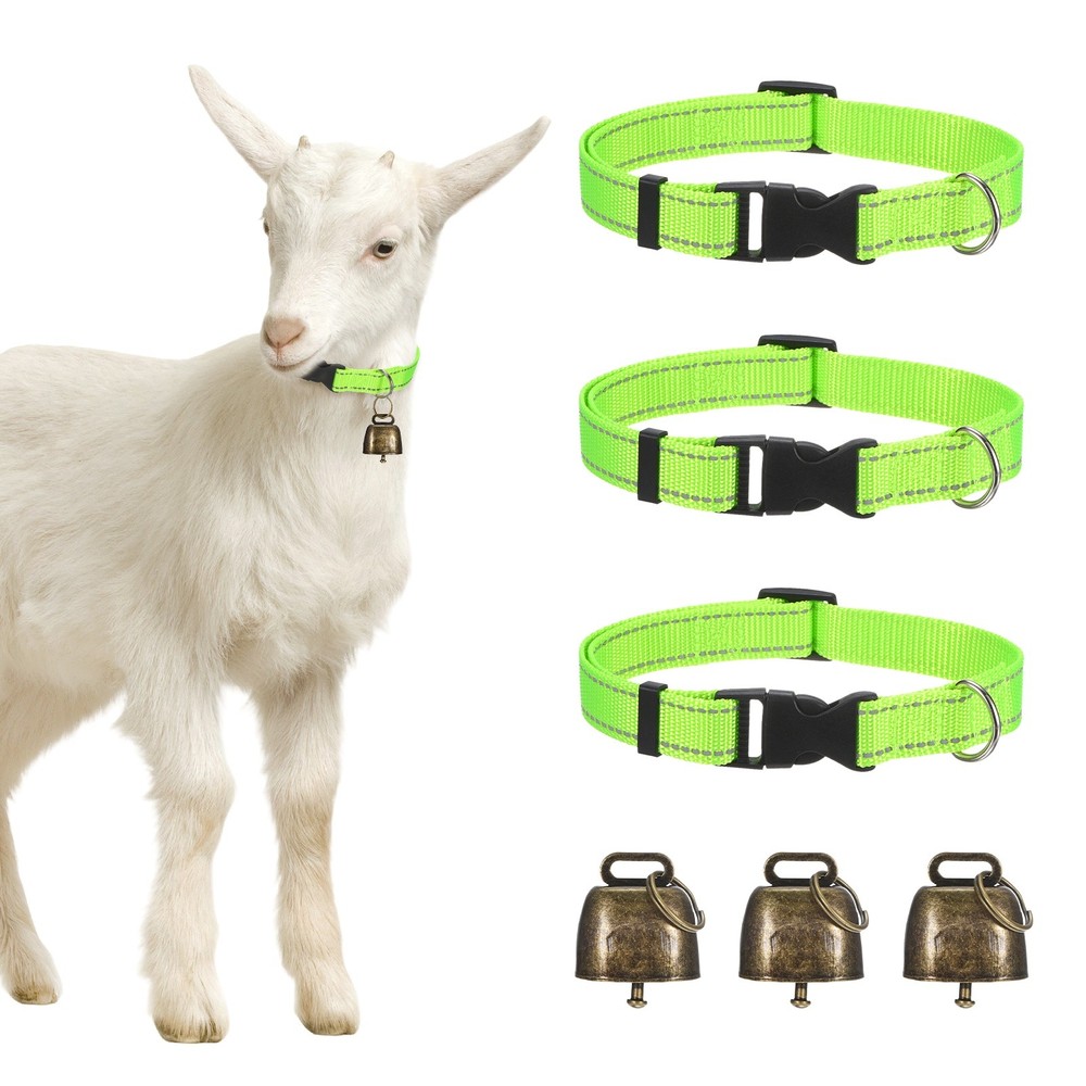 3-Pack Reflective Goat Collars with Bells, 13.8"-20.5" Polyester [Green]