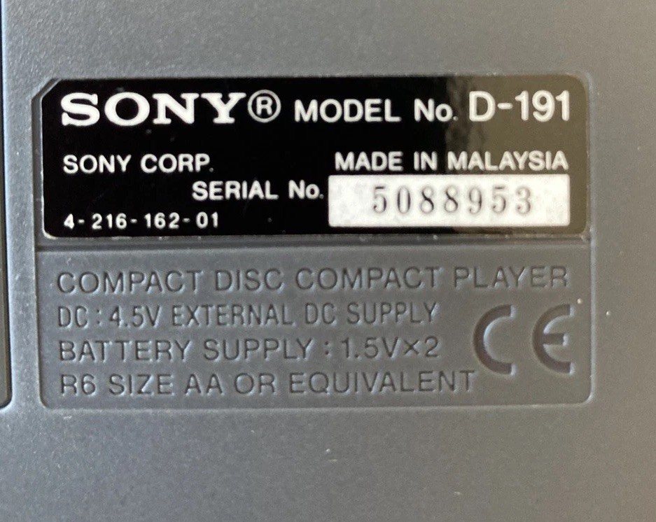 Sony D-191 Discman CD Walkman - Portable CD Player - Silver - Boxed/Working