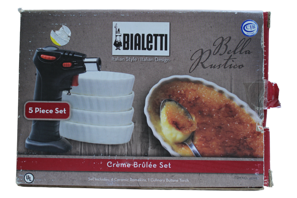 Bialetti Bella Rustico Creme Brulee Ceramic Ramekins Culinary Torch Set New
