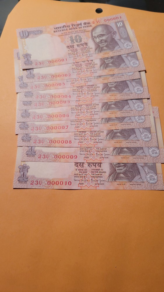 india banknotes low serial no set  UNC
