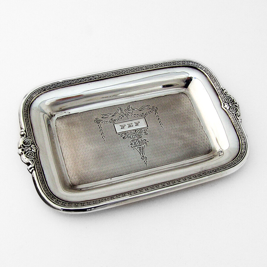 Engine Turned Engraved Dresser Tray International Sterling Silver