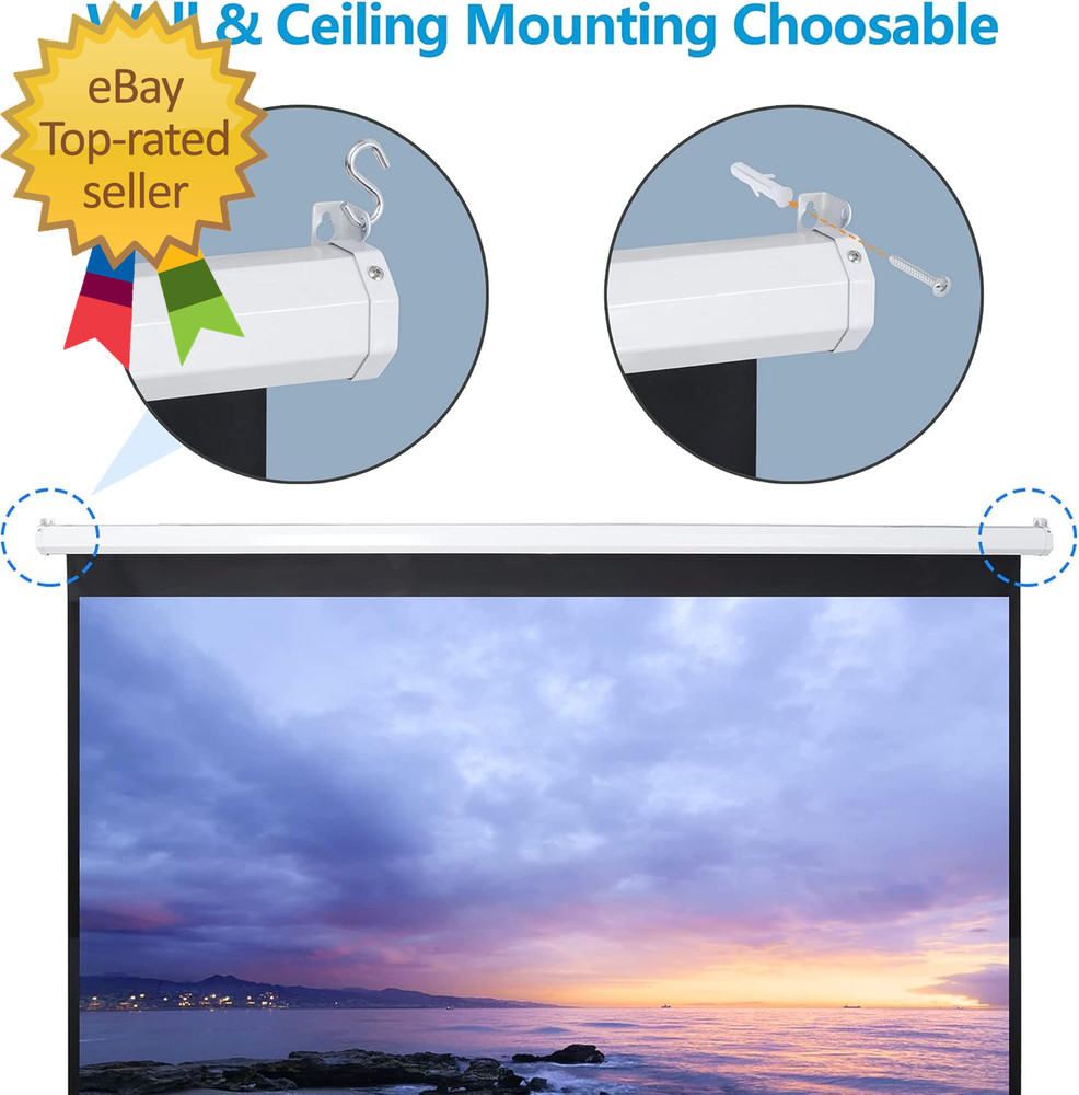 120'' Projector Screen, Retractable Projection Screen Manual Pull down HD Screen