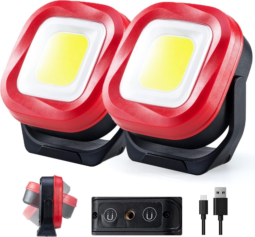 2 PCS Magnetic Work Light - 42 LED 1000LM Rechargeable Flashlight For Emergency