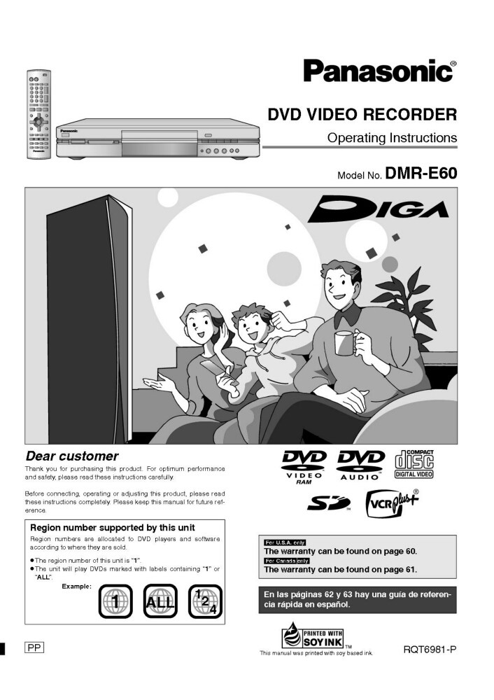 Panasonic DMR-E60 DVD Recorder Owners Instruction Manual
