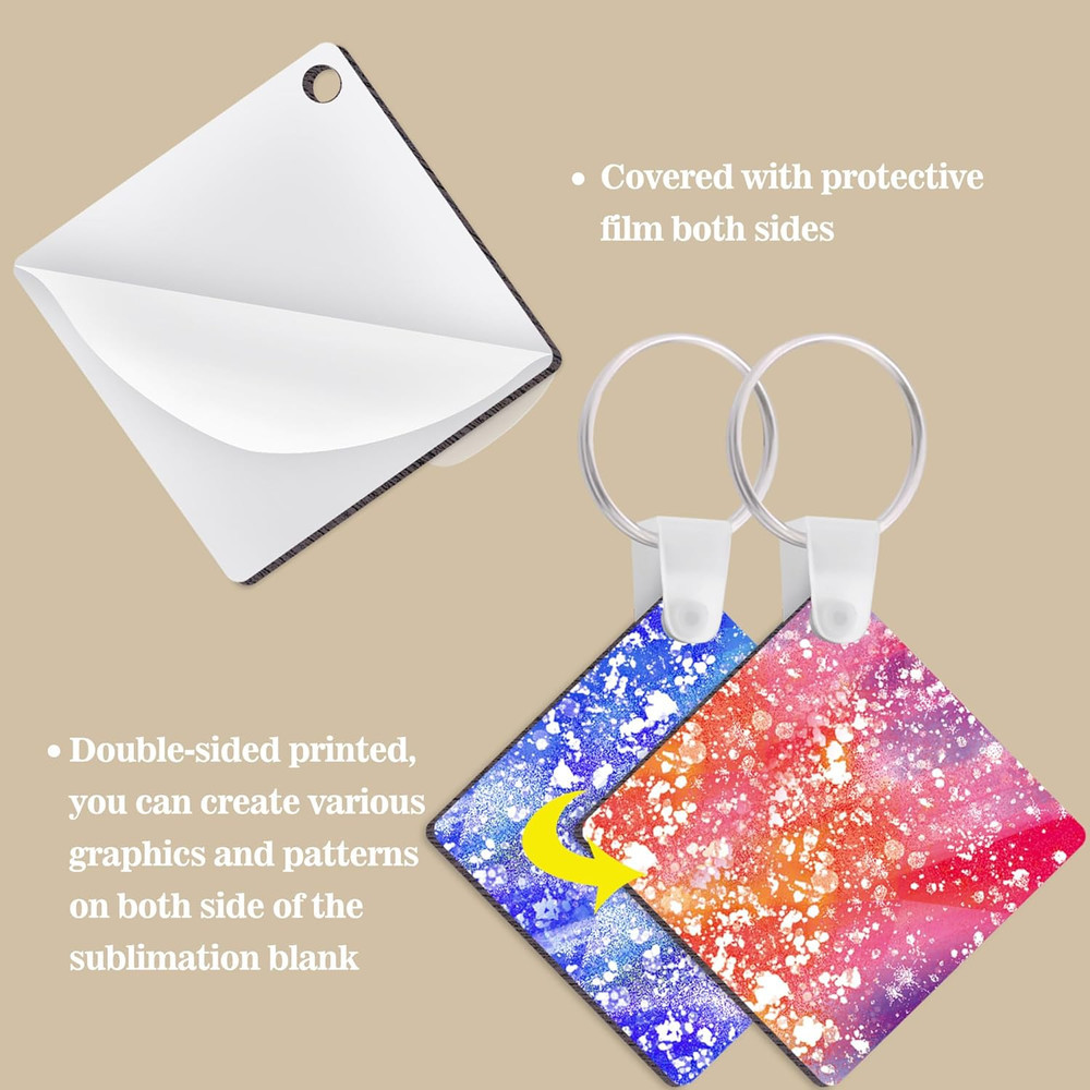 120 Pieces Square Sublimation Keychain Blanks Double Side Heat Transfer Blanks M