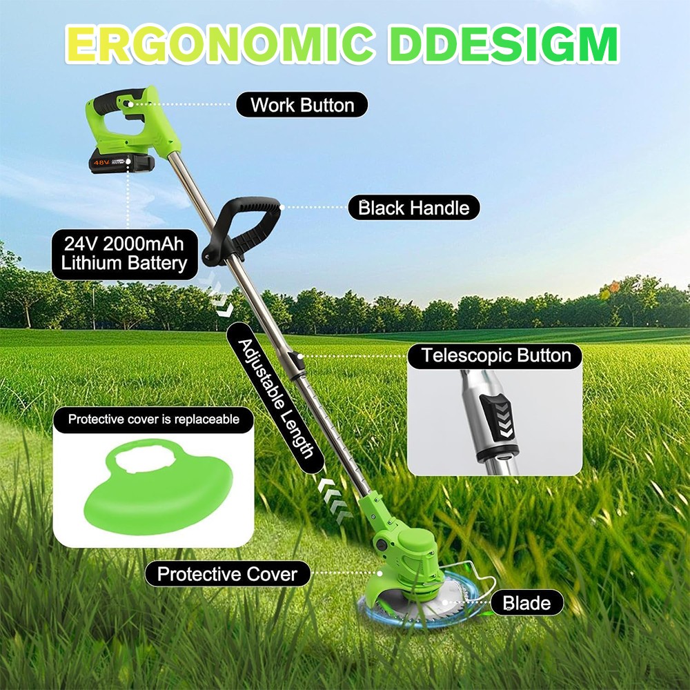 Cordless String Trimmer Electric Edger Weed Grass Eater Lawn Cutter +2 Batteries