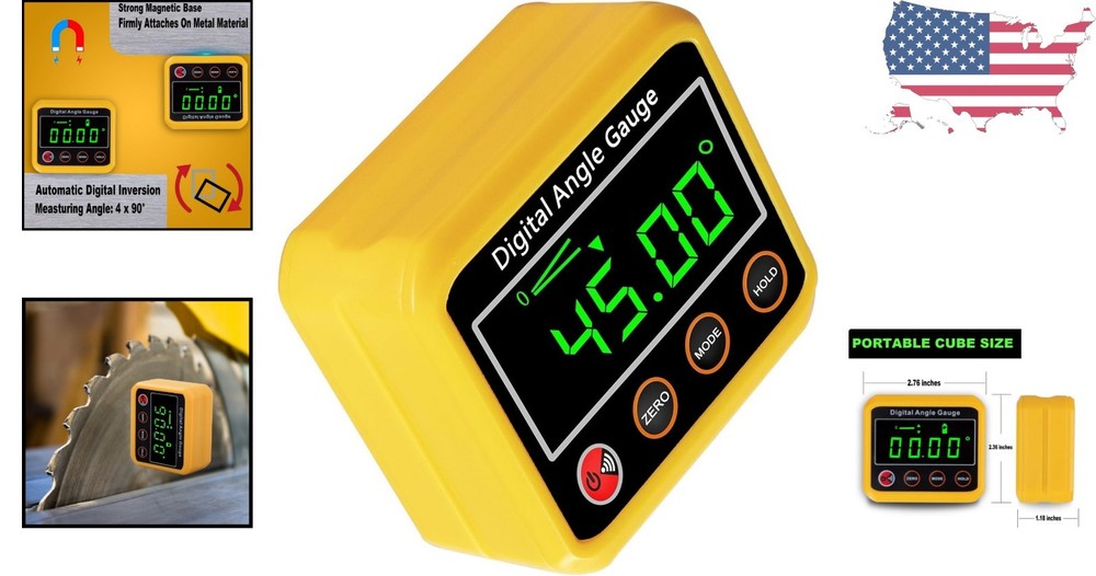 Versatile Magnetic Digital Level Gauge with Memory Functions - Yellow Protractor
