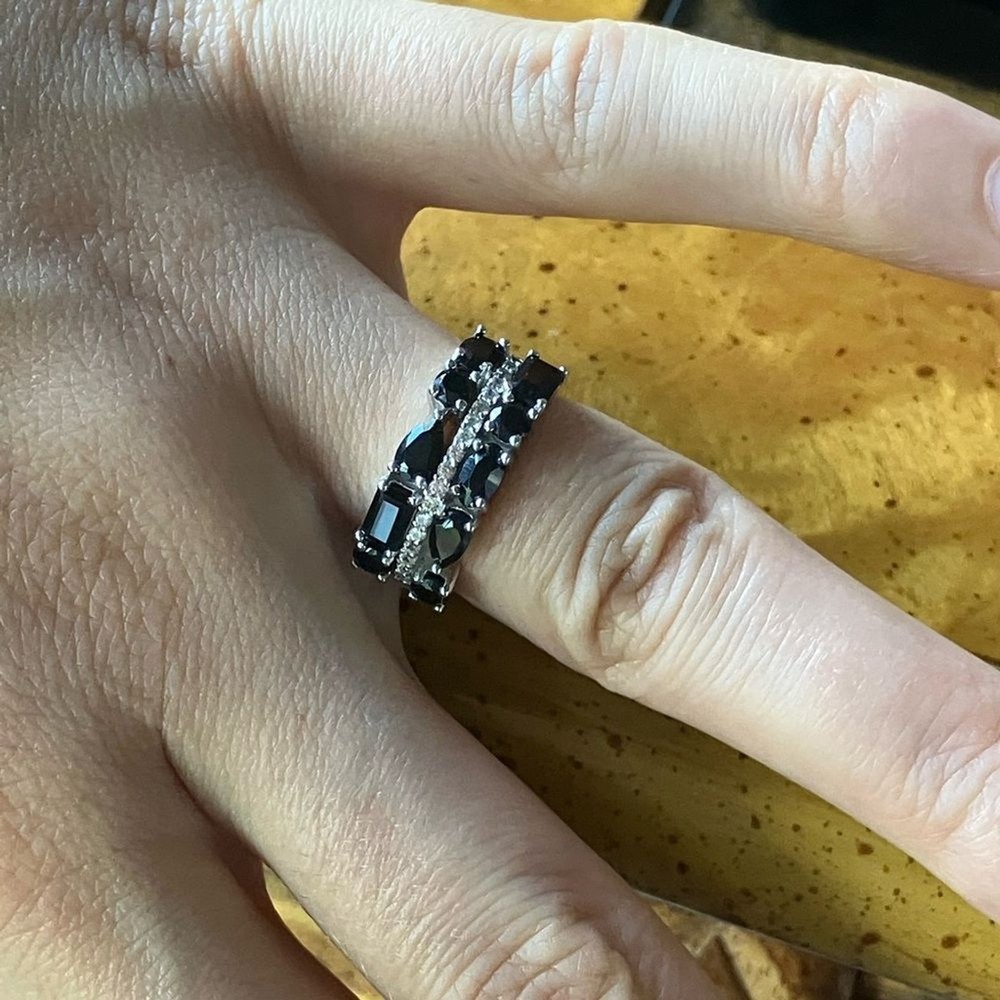 Natural Black Spinel Sterling Silver Ring Size 5.75