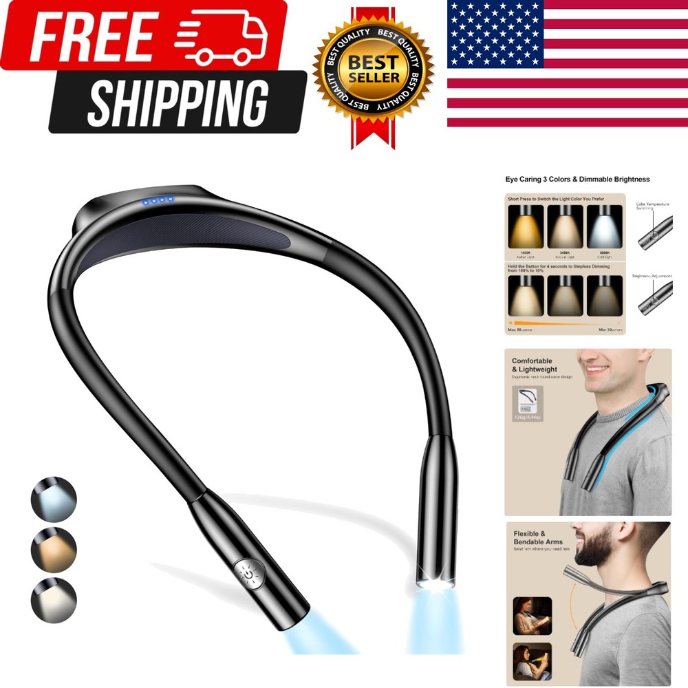 LED Neck Reading Light,Book Light for Reading in Bed-Eye Caring 3 Colors, Dim...
