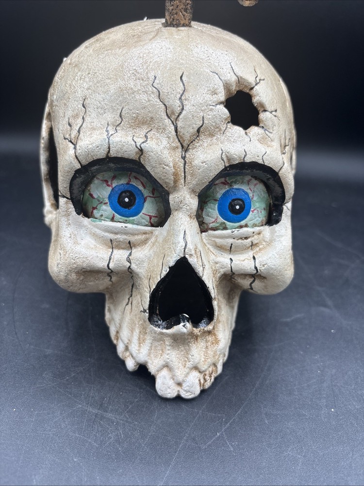 Cast Iron Mechanical Skull w/Dagger Gothic Eyes Open Close