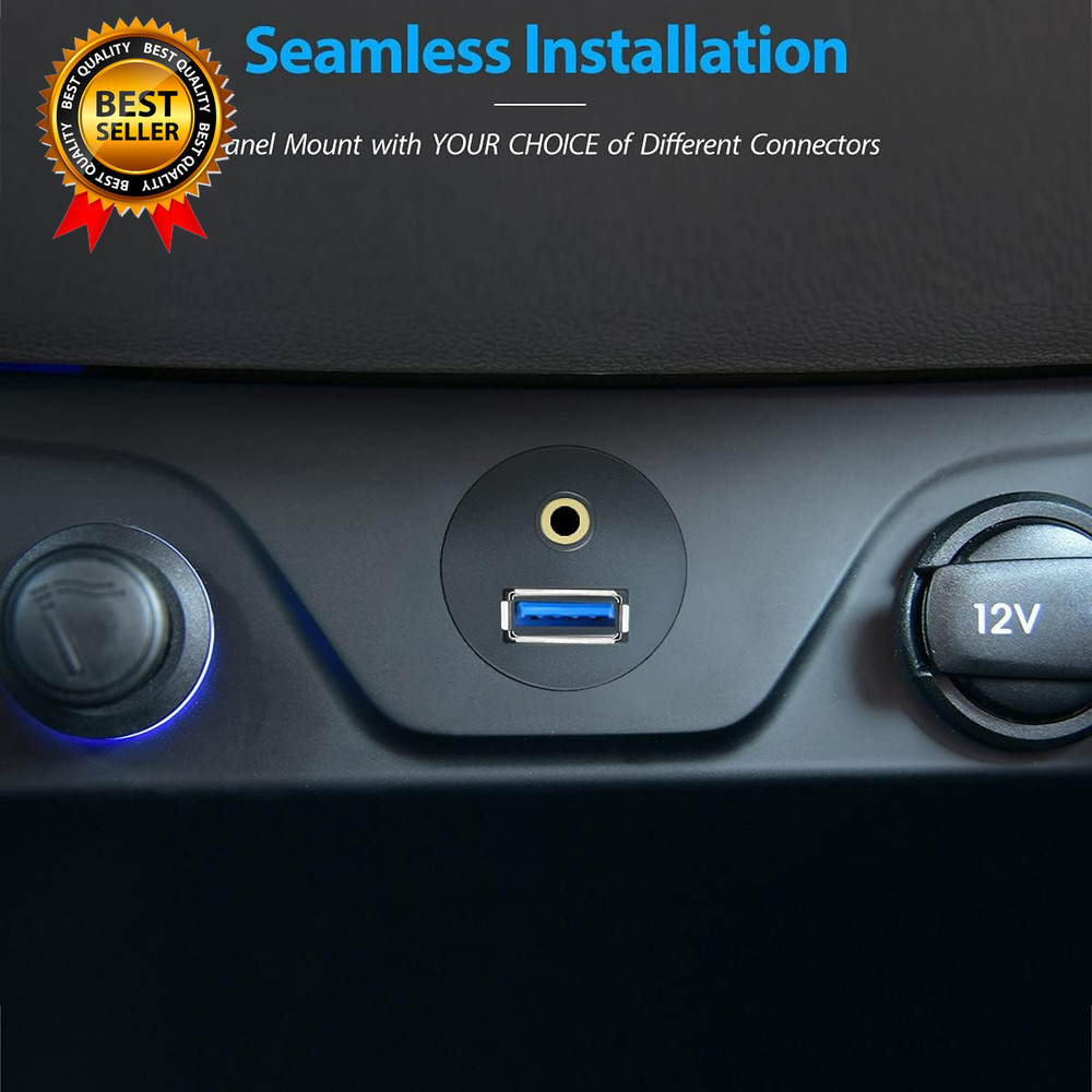 USB Flush Mount 3.5Mm & USB 3.0 AUX Extension, Dash & Panel Mount Cable for Car