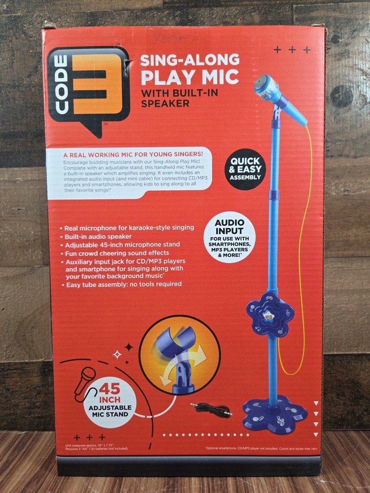 Code 3 Sing-Along Play Mic With Built in Speaker and Stand Microphone COLOR VARY