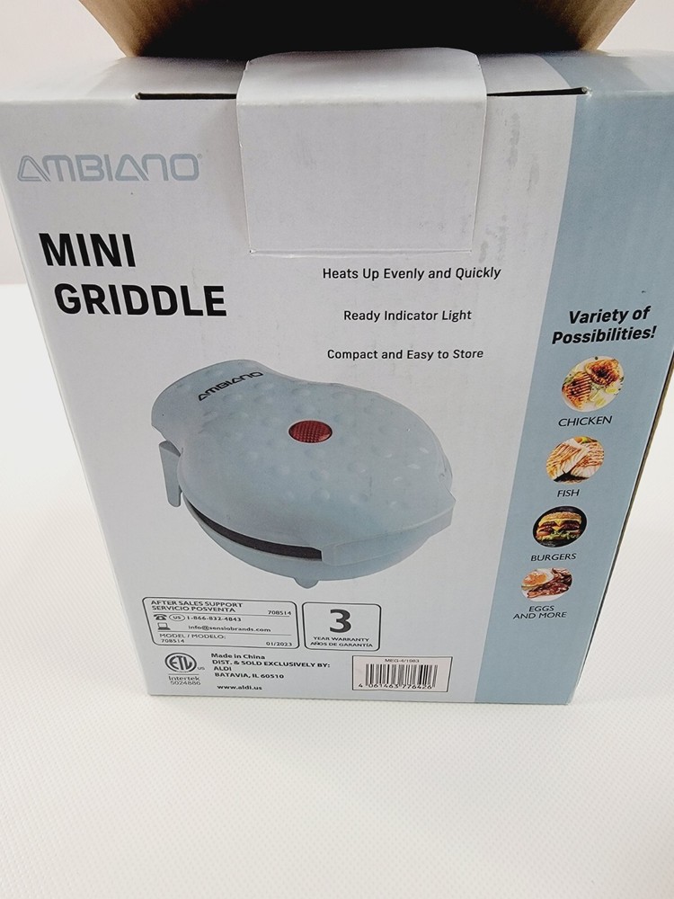 Ambiano Mini Griddle Blue 4" Electric Round Griddle Aldi