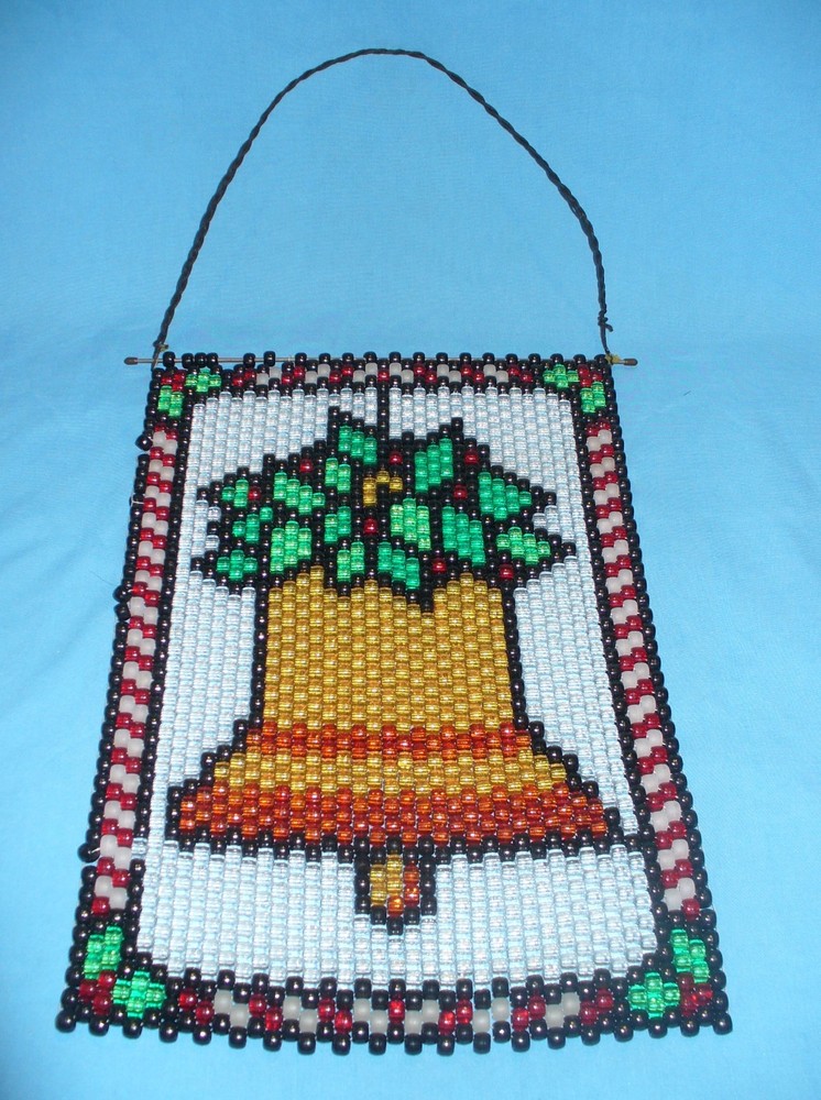 Handmade Christmas Bell 1638 Plastic Pony Beads / Beaded Window Suncatcher