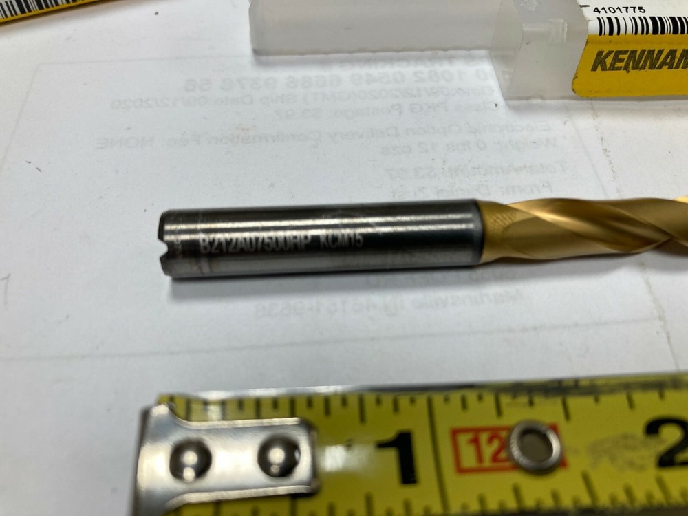 Kennametal 4101775, 7.5mm, 135° Point, Solid Carbide Coolant Taper Drill