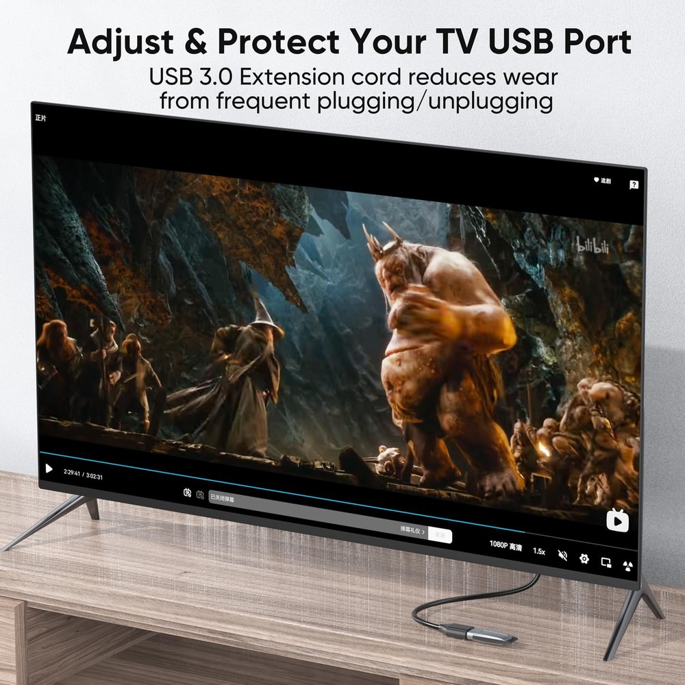 JasRoum Short USB Extension Cable Right Angle & Left 5Gbps Data A 8 inch