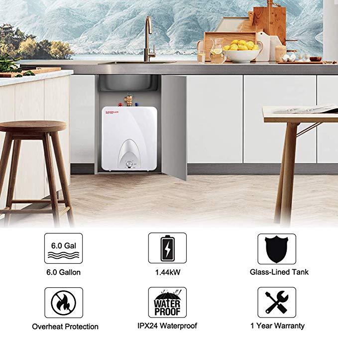 Camplux ME60 Mini Tank Electric Water Heater 6-Gallon,1.44kW at 120 Volts