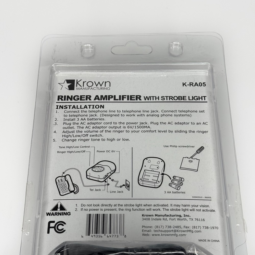 New Krown K-RA05 Ringer Amplifier with Strobe Light Sealed