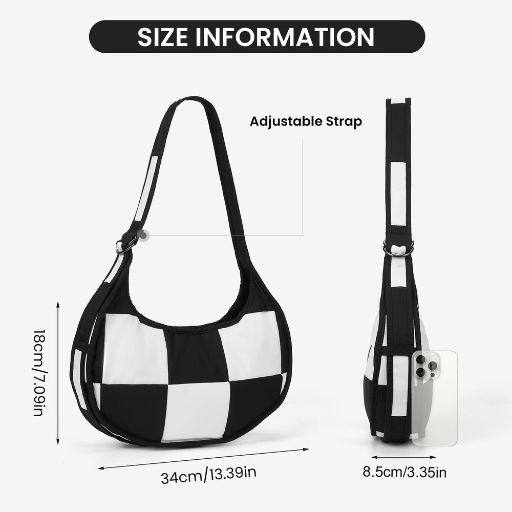 Checkered Crossbody Crescent Bag Medium Shoulder Hobo Cloud Bag Structured Ca...