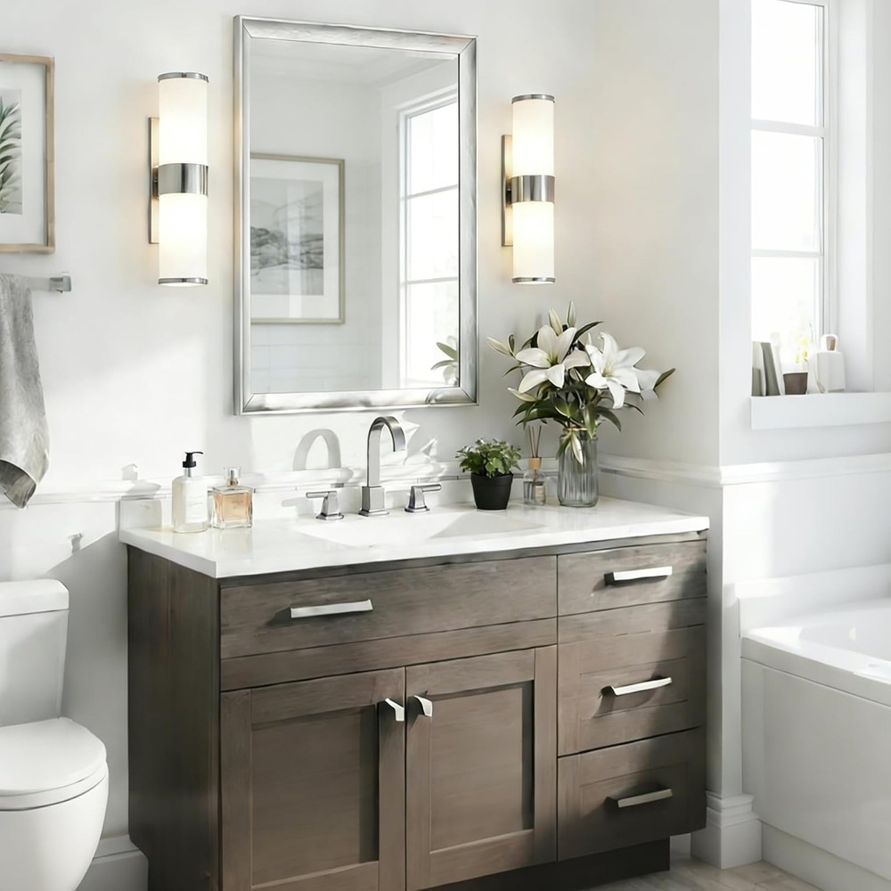 Brushed Nickel Bathroom Mirror 24x36" Rectangle Aluminum Frame Vanity