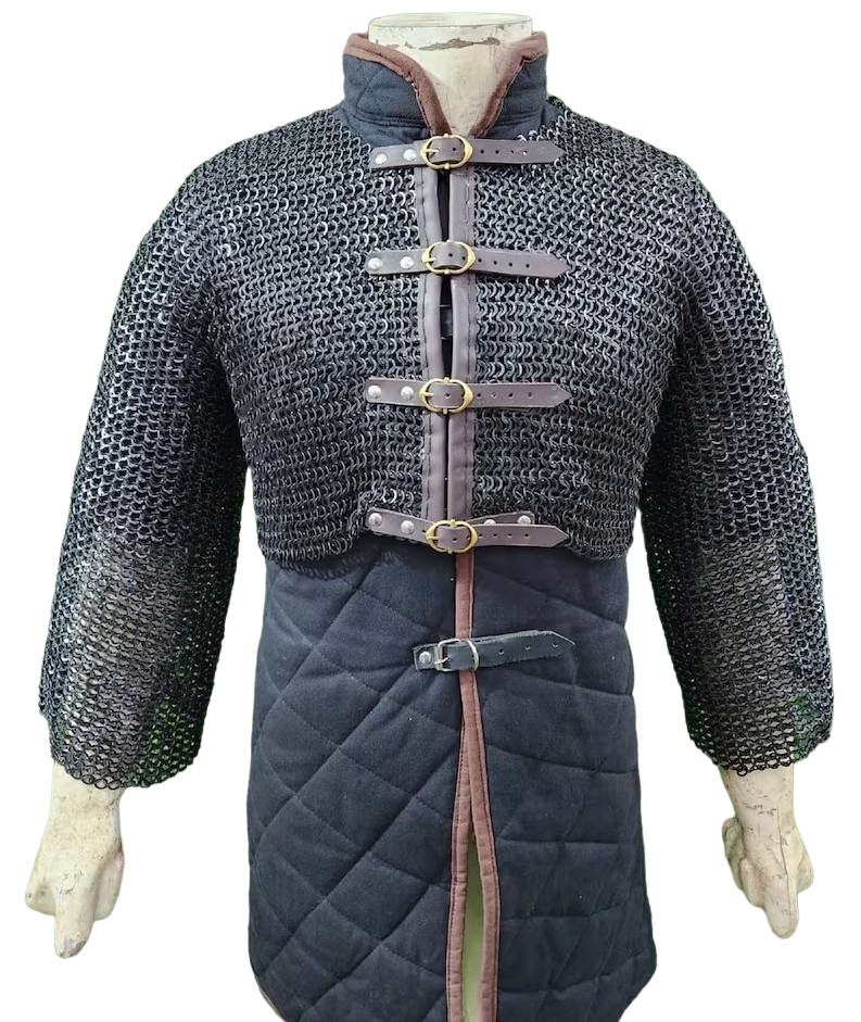 Half Body Chainmail Shirt 9 mm Flat Ring Front Open Riveted Chainmail Shirt