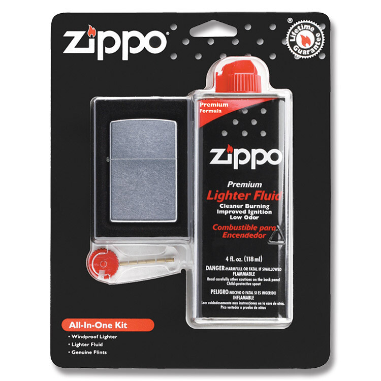 Zippo Lighter Chrome All in One Kit Gift Set