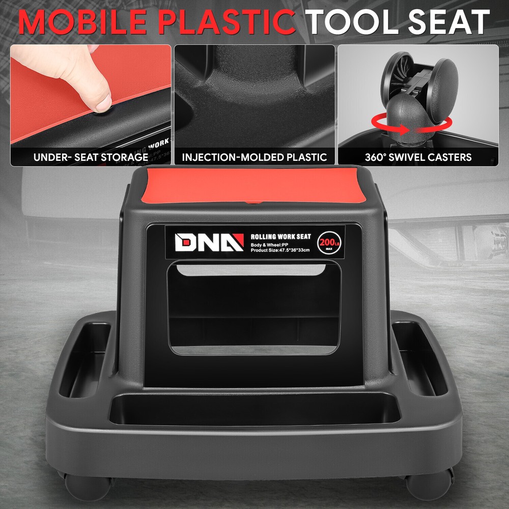 Plastic Durable Car Repair Tool Mechanics Roller Mobile Seat With Tool Storage