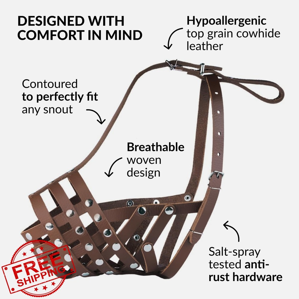 CollarDirect Leather Dog Muzzle Brown Basket Pitbull Amstaff Secure