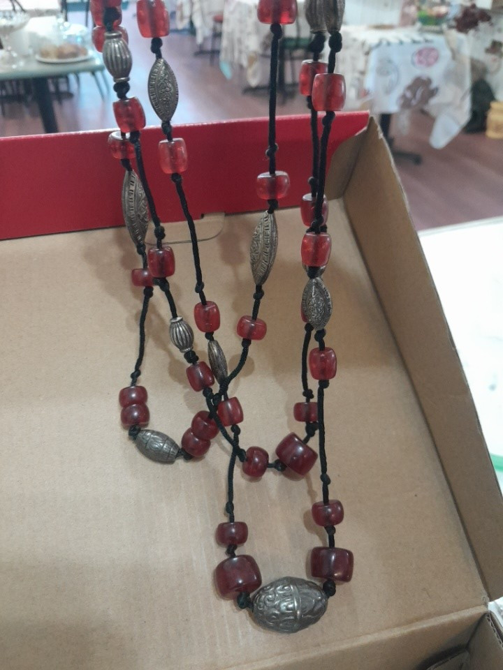 Vtg HINO Another History String Plastic & Brass Beads Knotted Clasp