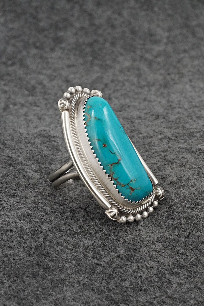 Turquoise & Sterling Silver Ring - Leslie Nez - Size 9.5