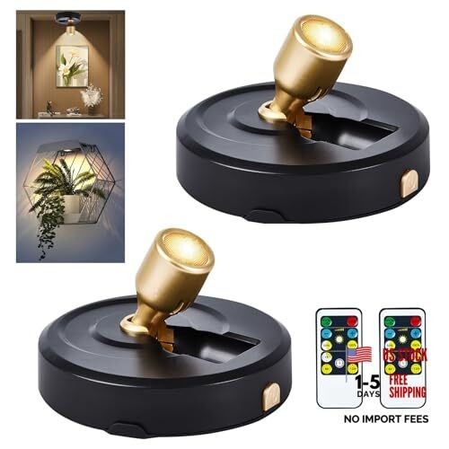 Wireless LED Spotlight, 2Pack Battery Powered Picture Lights Puck Black-G