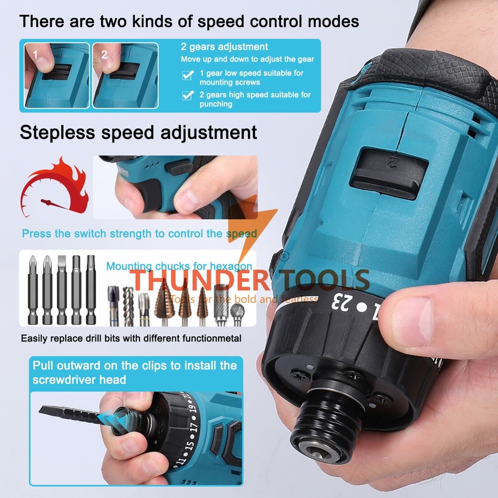 18V Lithium Screwdriver Torque Adjustable 2 Speed Control Modes 1 battery