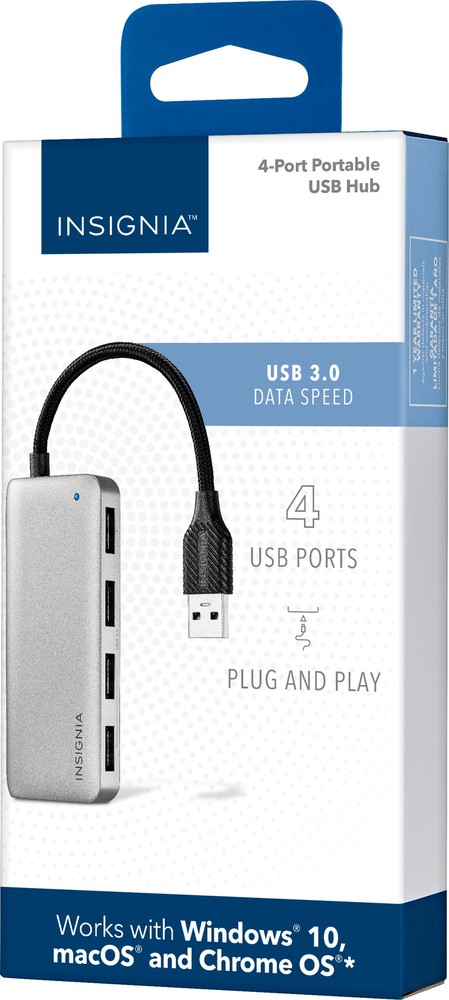 Insignia- 4-Port USB 3.0 Hub - Gray