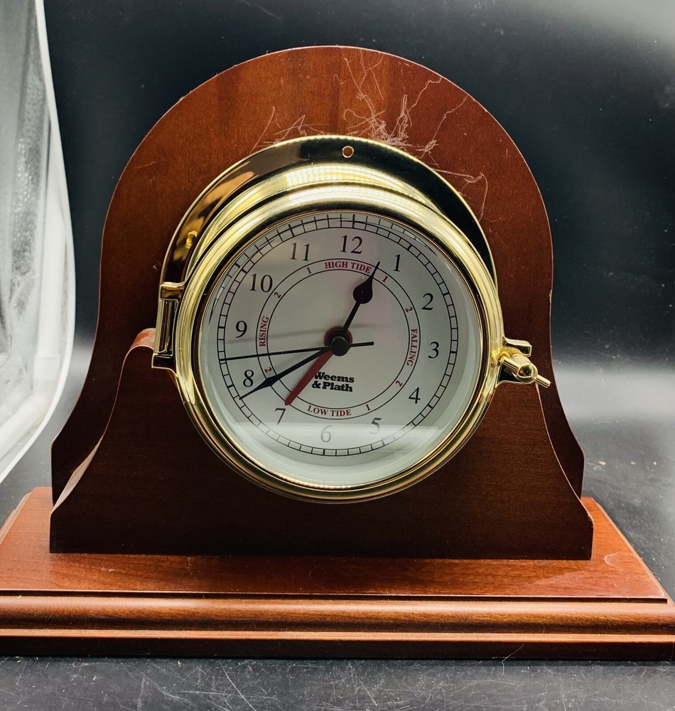 WEEMS & PLATH NAUTICAL SHIP'S SOLID BRASS CLOCK WITH WOOD BASE not Working