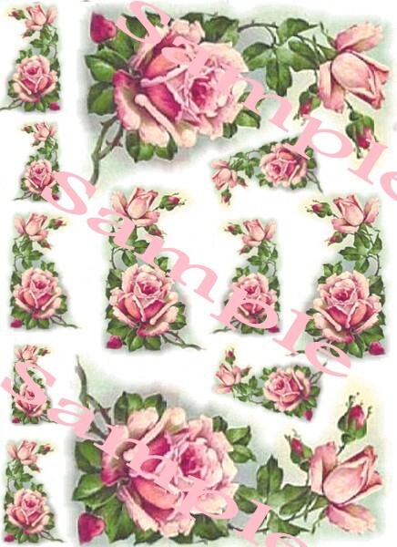 Shabby Victorian Handpainted Rose Corners Waterslide Decals